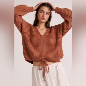 Sophie Rue Rust Chunky Knit Drawstring Hem Sweater Size M